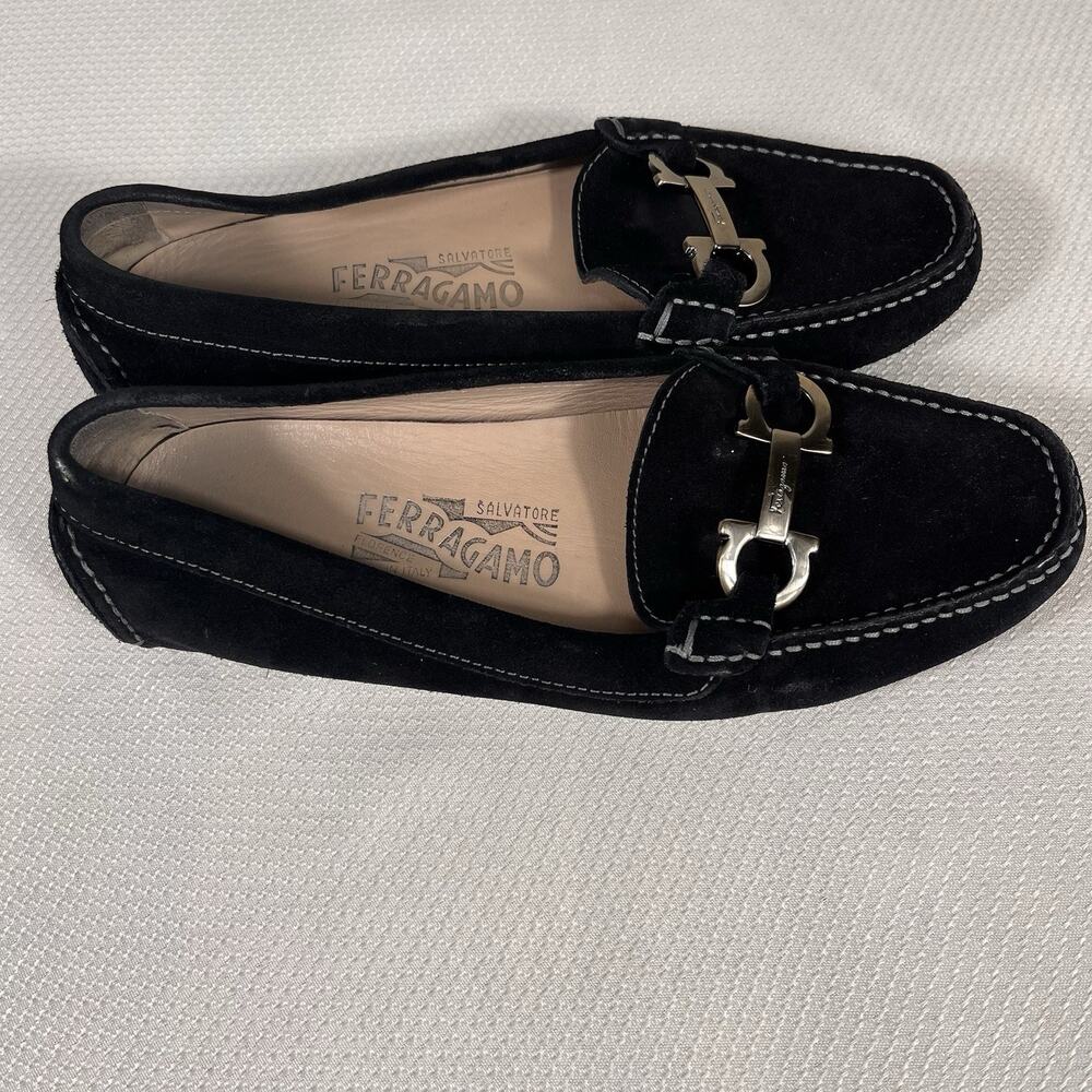 Salvatore Ferragamo Woman’s Black Velvet Sarno Flat Loafer Black‎ Size 5.5 - Picture 4 of 13